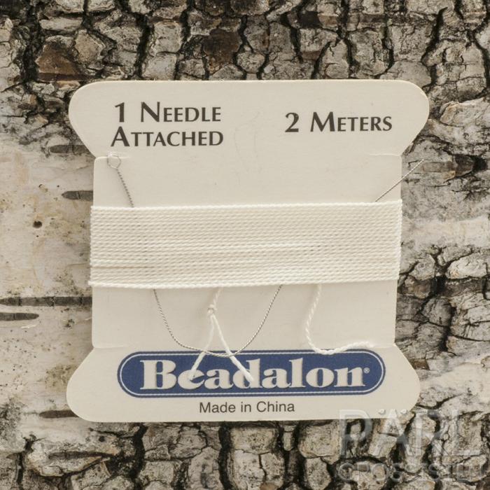 100% Pärlsilke med nål 0,6 mm, Vit (2 meter)