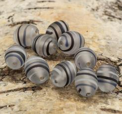 Oval frostad glaspärla 11x13 mm, Lila/Svart/Vit (5st)