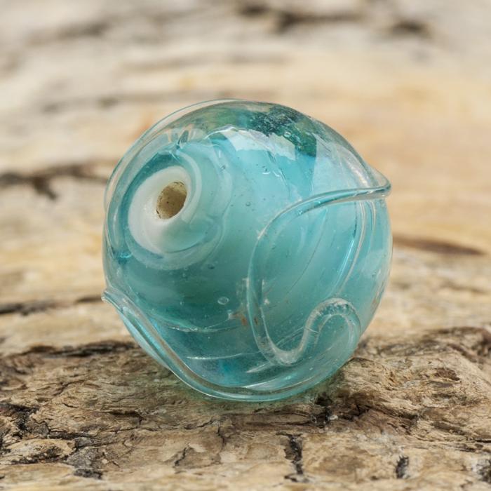 Glaspärla Lampwork Rund 15 mm, Turkos/Vit (5st)