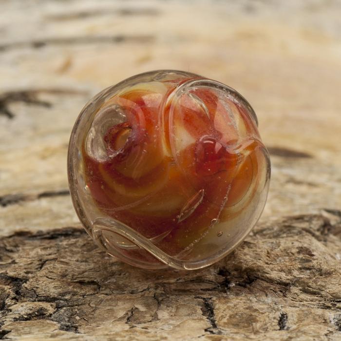 Glaspärla Lampwork Rund 15 mm, Orange/Vit (5st)