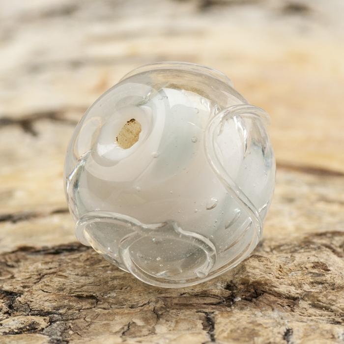 Glaspärla Lampwork Rund 15 mm, Ljusgrå/Vit (5st)