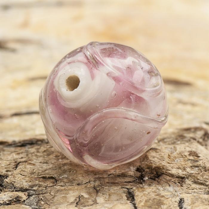 Glaspärla Lampwork Rund 15 mm, Rosa/Vit (5st)