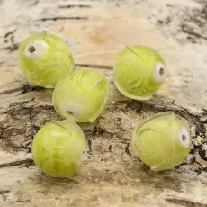 Glaspärla Lampwork Rund 15 mm, Ljusgrön/Vit (5st)