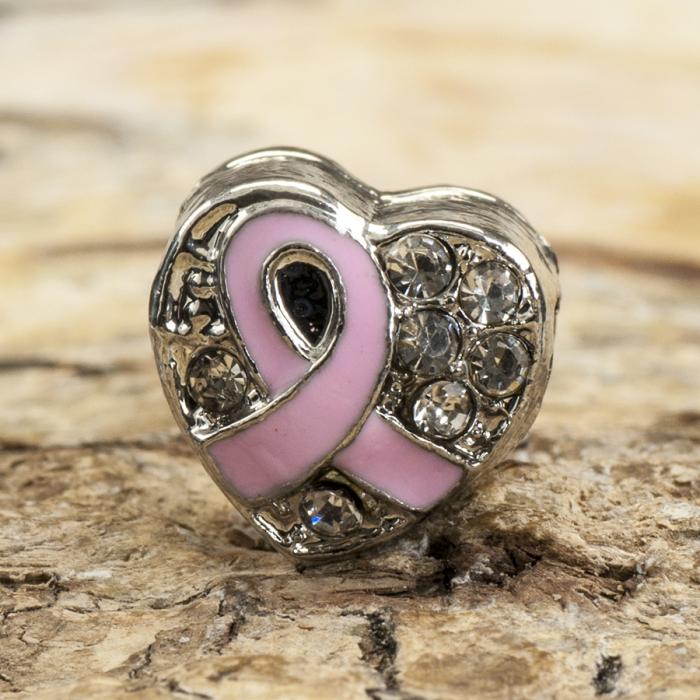Ormlänkspärla Strasshjärta Rosa Bandet 10x10 mm, Rosa/Platinafärg (st)