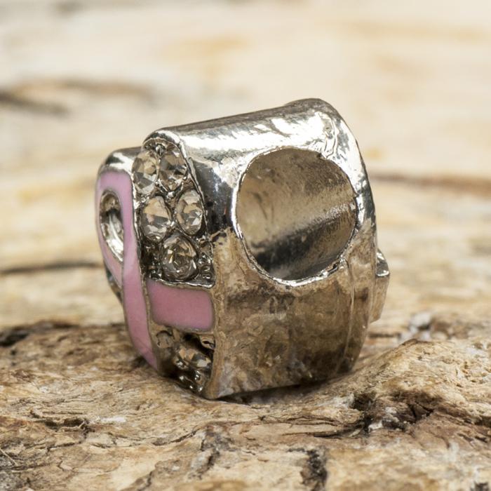 Ormlänkspärla Strasshjärta Rosa Bandet 10x10 mm, Rosa/Platinafärg (st)