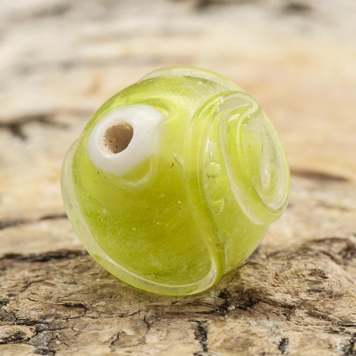 Glaspärla Lampwork Rund 15 mm, Ljusgrön/Vit (5st)