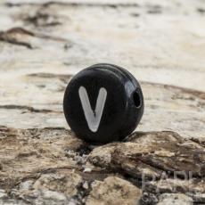 Bokstavspärla V 7 mm, Svart (25st)