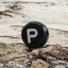 Bokstavspärla P 7 mm, Svart (25st)
