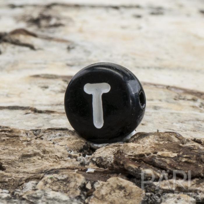 Bokstavspärla T 7 mm, Svart (25st)