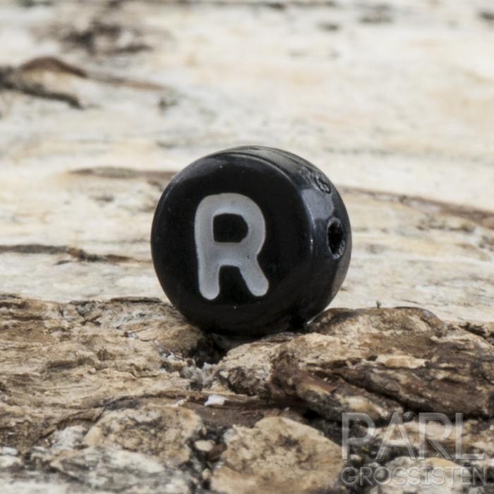 Bokstavspärla R 7 mm, Svart (25st)