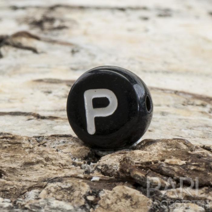 Bokstavspärla P 7 mm, Svart (25st)