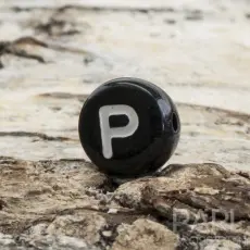 Bokstavspärla P 7 mm, Svart (25st)