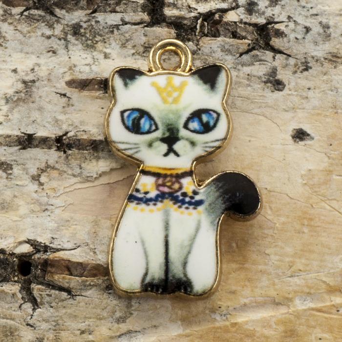 Berlock Katt 23x14 mm, Vit/Svart (st)