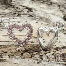 Berlock Hjärta med strass 19x13 mm, Rosa/Silverfärg (st)