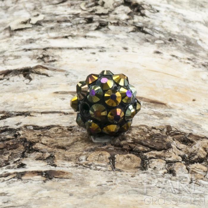 Resinpärla strass 12 mm, Svart/Guld (st)