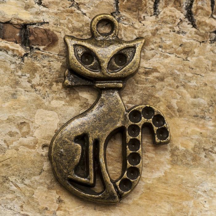 Berlock Katt för strasstenar 16x26 mm, Antikbrons (st)