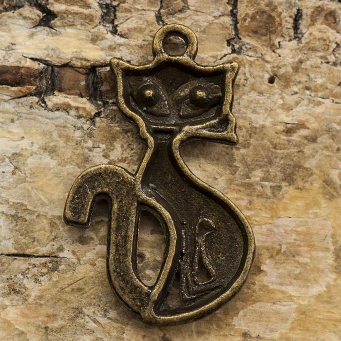Berlock Katt för strasstenar 16x26 mm, Antikbrons (st)