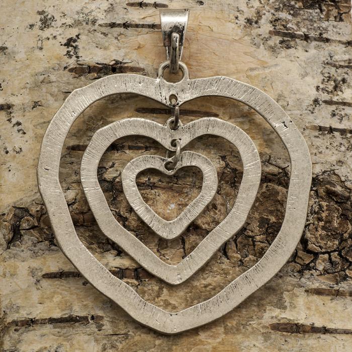 Hänge Hjärta i hjärta 66x77 mm, Antiksilver (st)