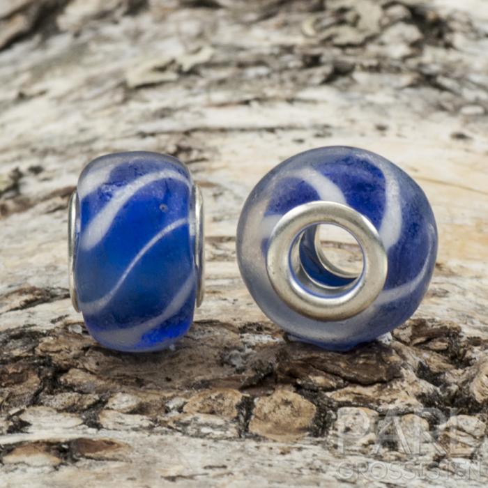 Ormlänkspärla glas/metallkärna 14x9 mm, Blå/Vitrandig (st)