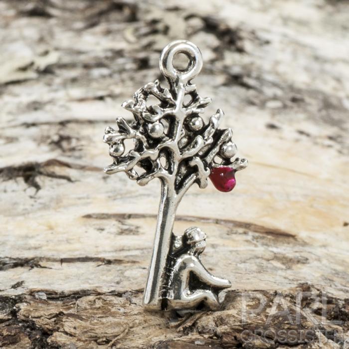 Berlock Newtons äpple 25x14 mm, Antiksilver/Röd (st)