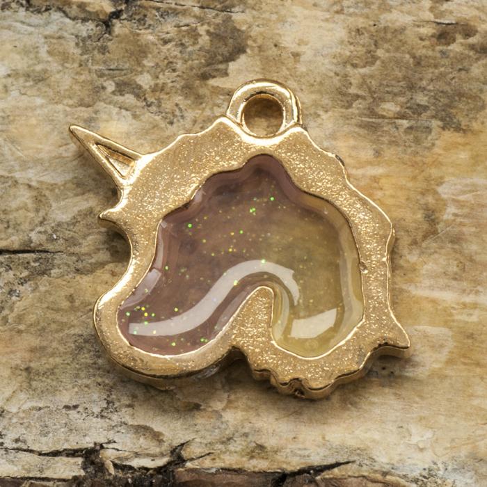 Berlock Enhörningssiluett 16x19 mm, Rosa/Guldfärg (st)