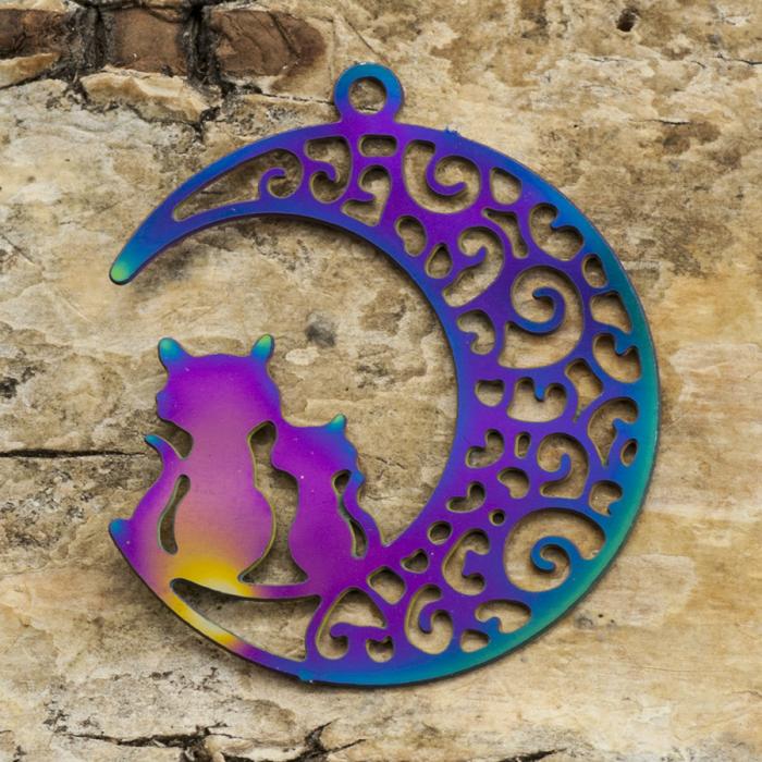 Berlock Katter i måne i Rostfritt stål 20x22 mm, Multifärg (st)