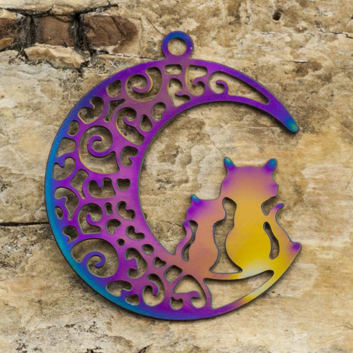 Berlock Katter i måne i Rostfritt stål 20x22 mm, Multifärg (st)