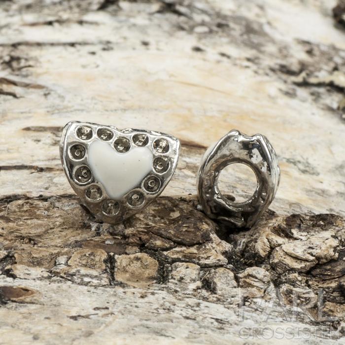 Ormlänkspärla emalj/strass 12x10 mm, Vit/Silverfärg (st)