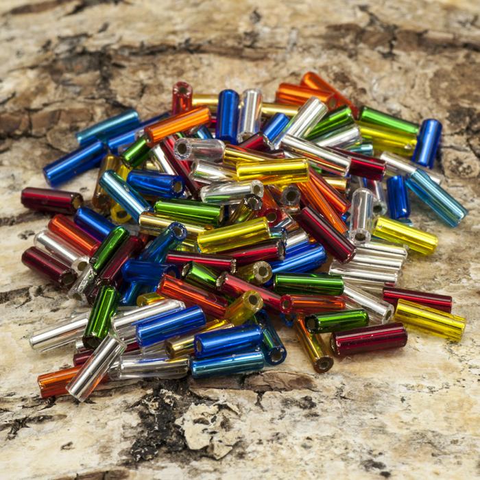 Bugle Beads silverlined 2x7 mm, Färgmix (20g)