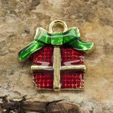 Berlock Julklapp 16x16 mm, Röd/Grön/Guldfärg(st)