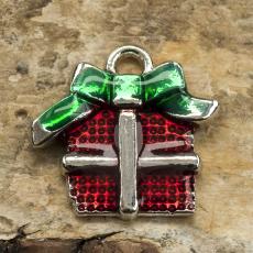Berlock Julklapp 16x16 mm, Röd/Grön/Silverfärg(st)