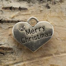Berlock Hjärta "Merry Christmas" 17x14 mm, Antiksilver (st)