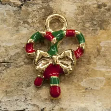 Berlock Candy Cane 13x18 mm, Röd/Grön/Guldfärg (st)