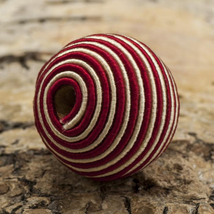 Textilpärla Randig 19 mm, Röd/Vit (5st)