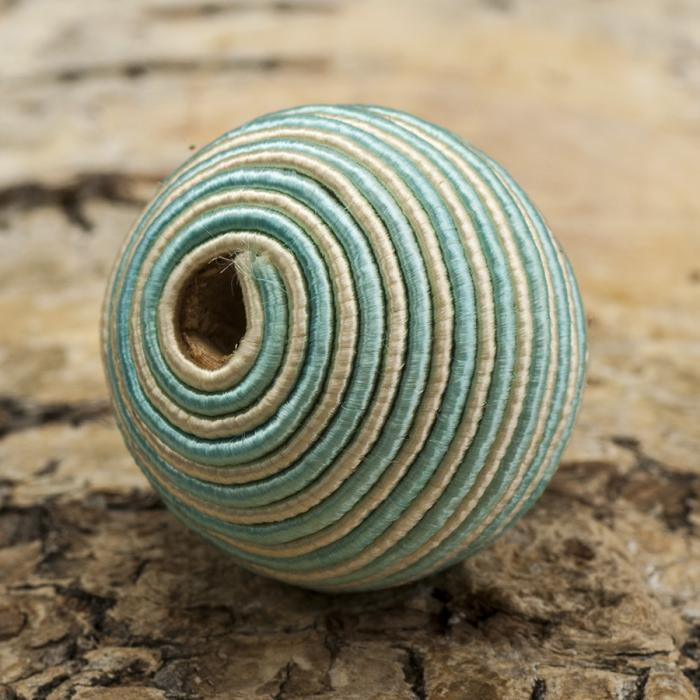 Textilpärla Randig 19 mm, Turkos/Vit (5st)