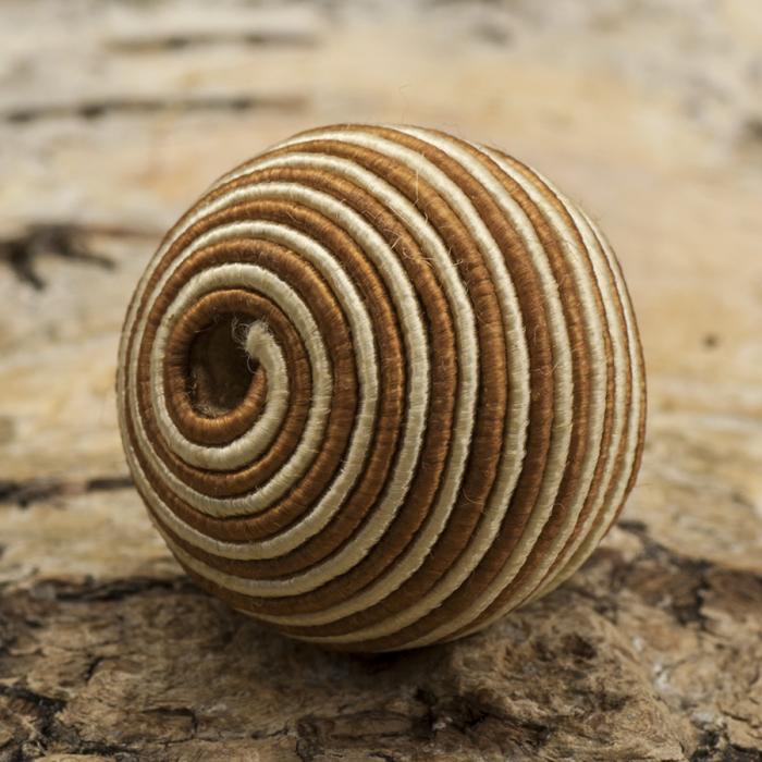 Textilpärla Randig 19 mm, Bärnsten/Vit (5st)