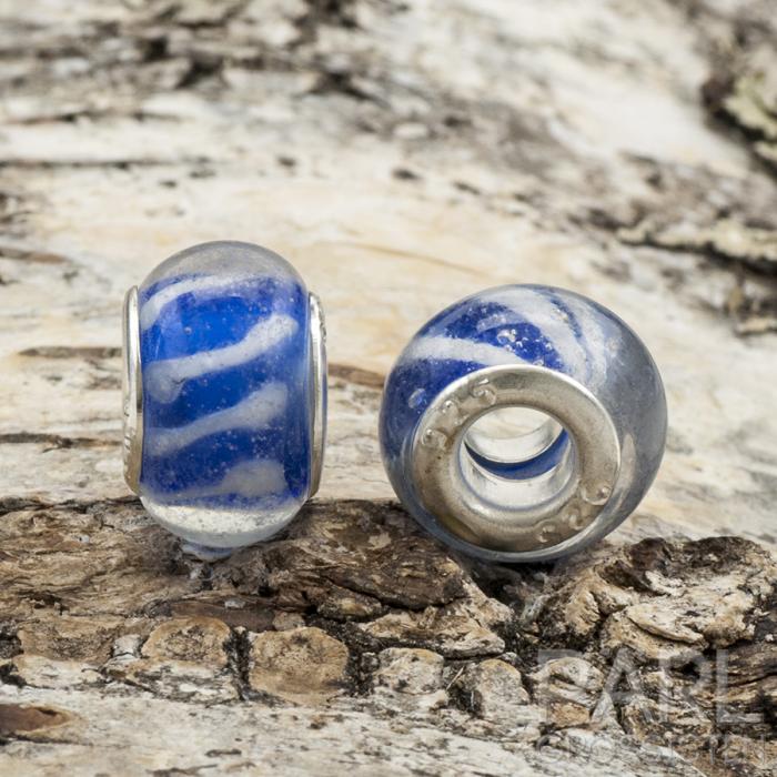 Ormlänkspärla glas/silverkärna 13x10 mm, Blå/Vit (st)