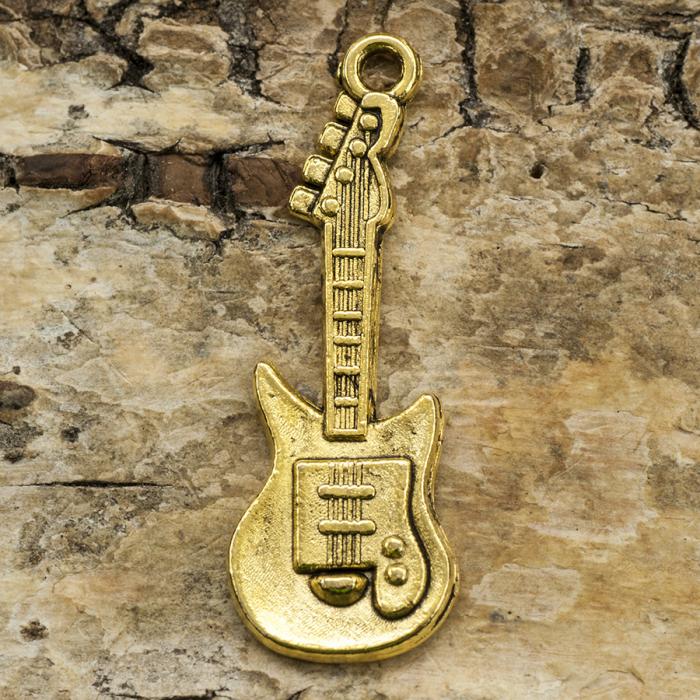 Berlock Gitarr 11x31 mm, Antikguld (5st)