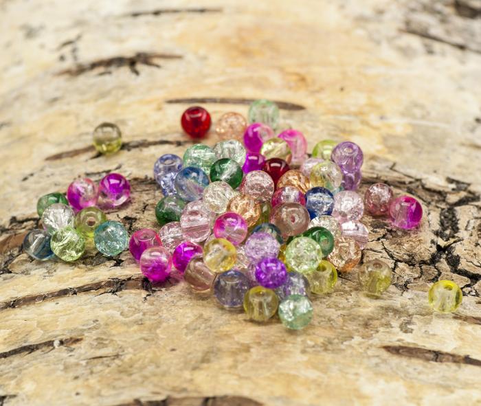 Krackelerad glaspärla 4 mm, Färgmix (100st)