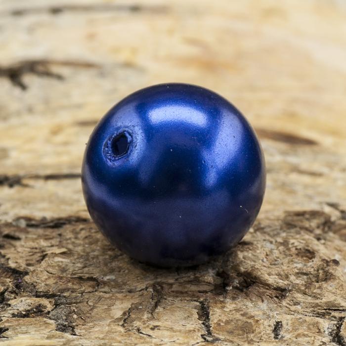 Vaxad glaspärla 14 mm, Blå (5st)