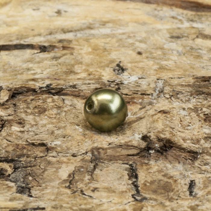 Vaxad glaspärla 4 mm, Mörkoliv (60st)
