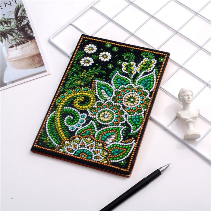 Diamond Painting Skissbok/Anteckningsbok A5, Grön blomma