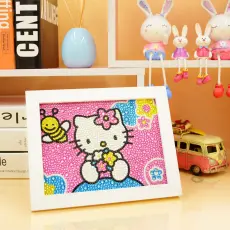 Diamond Painting med ram, Hello Kitty blomma