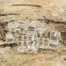 Glaspärla Kub 6,5 mm, Klar (15st)