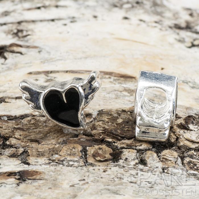 Ormlänkspärla emalj 14,5x9x7,5 mm, Svart/Silverfärg (st)