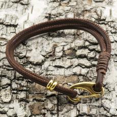 Armband läderimitation 19,5 cm, Brun/Guldfärg (st)