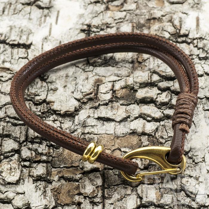 Armband läderimitation 19,5 cm, Brun/Guldfärg (st)
