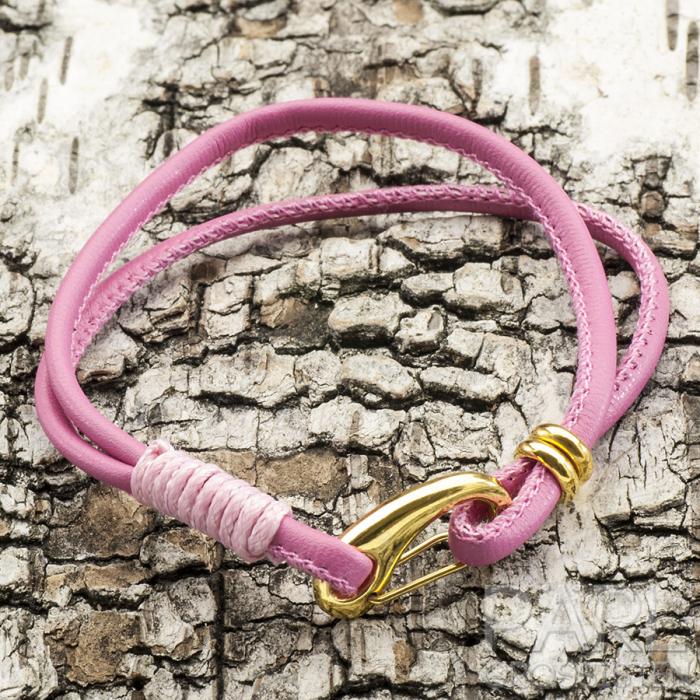 Armband läderimitation 19,5 cm, Rosa/Guldfärg (st)