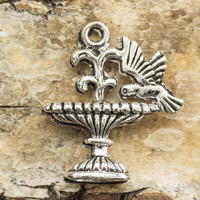 Berlock Fågelbad 18x21 mm, Antiksilver (3st)