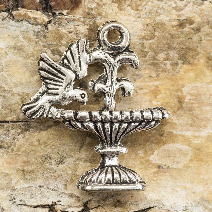 Berlock Fågelbad 18x21 mm, Antiksilver (3st)
